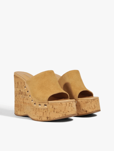 Schutz Dalle Studs Suede Sandal in Light Wood