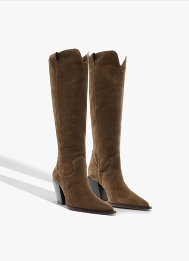 Schutz Maine Up Suede Boot in Pecan Brown