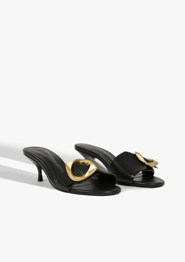 Schutz Olga Kitten Leather Sandal in Black - Estilo Boutique