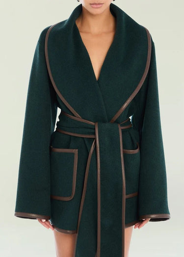 Seroya Dulcetta Wool Coat in Evergreen Slate Brown