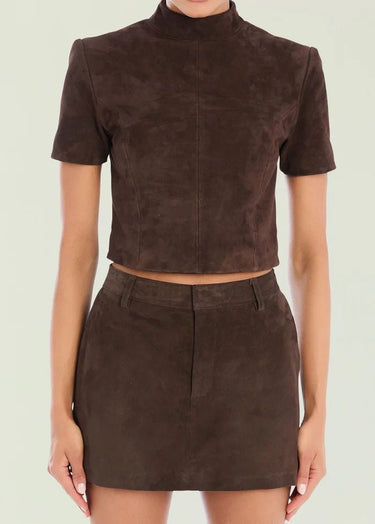 Seroya Tessi Suede Top in Tobacco