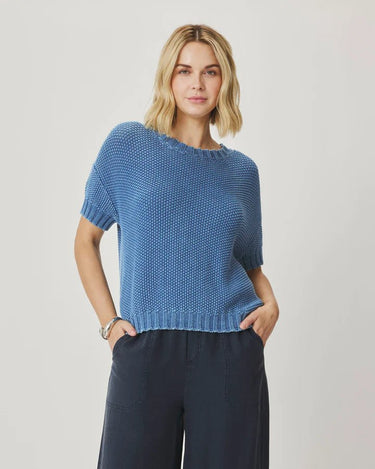 Splendid Annmarie Short Sleeve Sweater in Perfect Blue