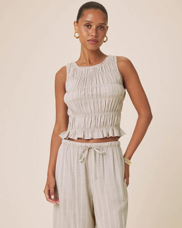 Splendid Bianca Smocked Tank in Light Fawn Whie