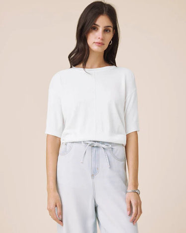 Splendid Erica Short Sleeve Sweater in White