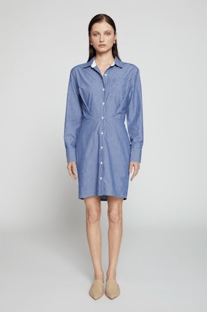Stateside Owen Stripe Mini Pleated Shirt dress in Owen Blue - Estilo Boutique