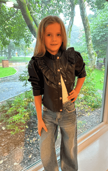 Stoopher & Boots Tweenstyle Black Pleather Ruffle Jacket in Black - Estilo Boutique