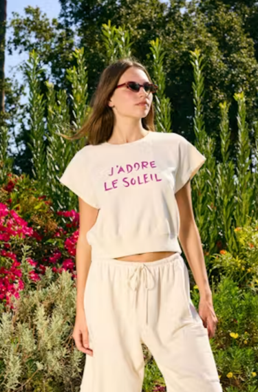 Sundry Athletic Cap Sleeve Sweatshirt Jadore Le Soleil in Pearl