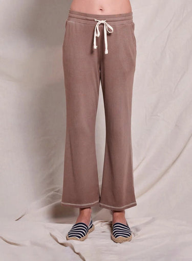 Sundry Rib Lounge Crop Flare Pants in Taupe - Estilo Boutique