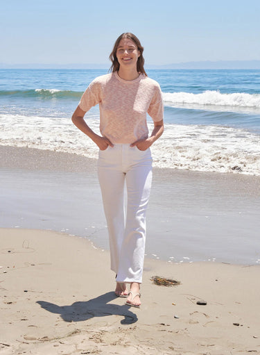 Sundry Short Sleeve Crew Sweater in Faded Pink