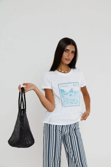 Sunny Somewhere Italia Stamp Femme Crew in White