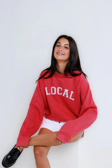 Sunny Somewhere Local Raglan Crew in Red