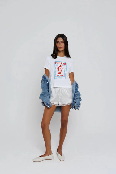 Sunny Somewhere Nantucket Fish Bar Tiny Tee in White
