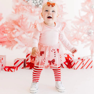Sweet Wink Candy Cane Cutie Christmas Long Sleeve Tutu Bodysuit in Pink - Estilo Boutique