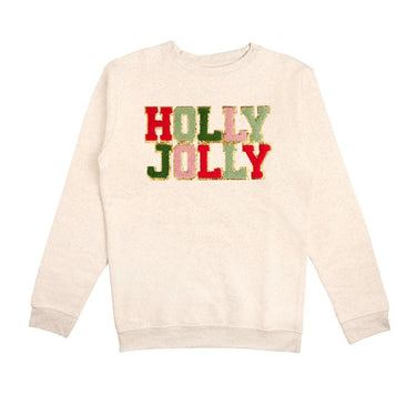Sweet Wink Holly Jolly Patch Christmas Adult Sweatshirt in Natural - Estilo Boutique