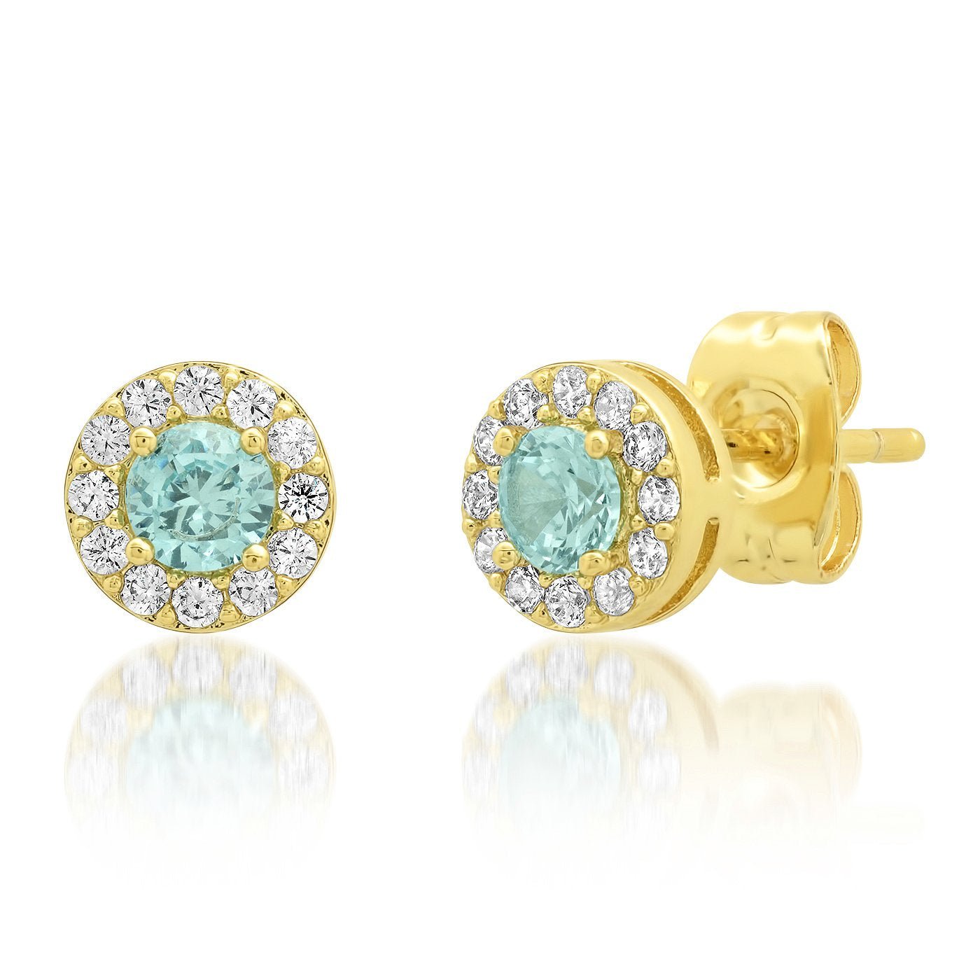 Tai Jewelry Stud with Blue Center Stone and Pave Halo - Estilo Boutique
