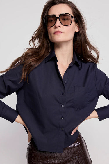 The Shirt The Long Sleeve Boxy Crop in Navy