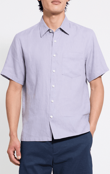Theory Irving Structure Short Sleeve Linen Shirt in Gray Lilac