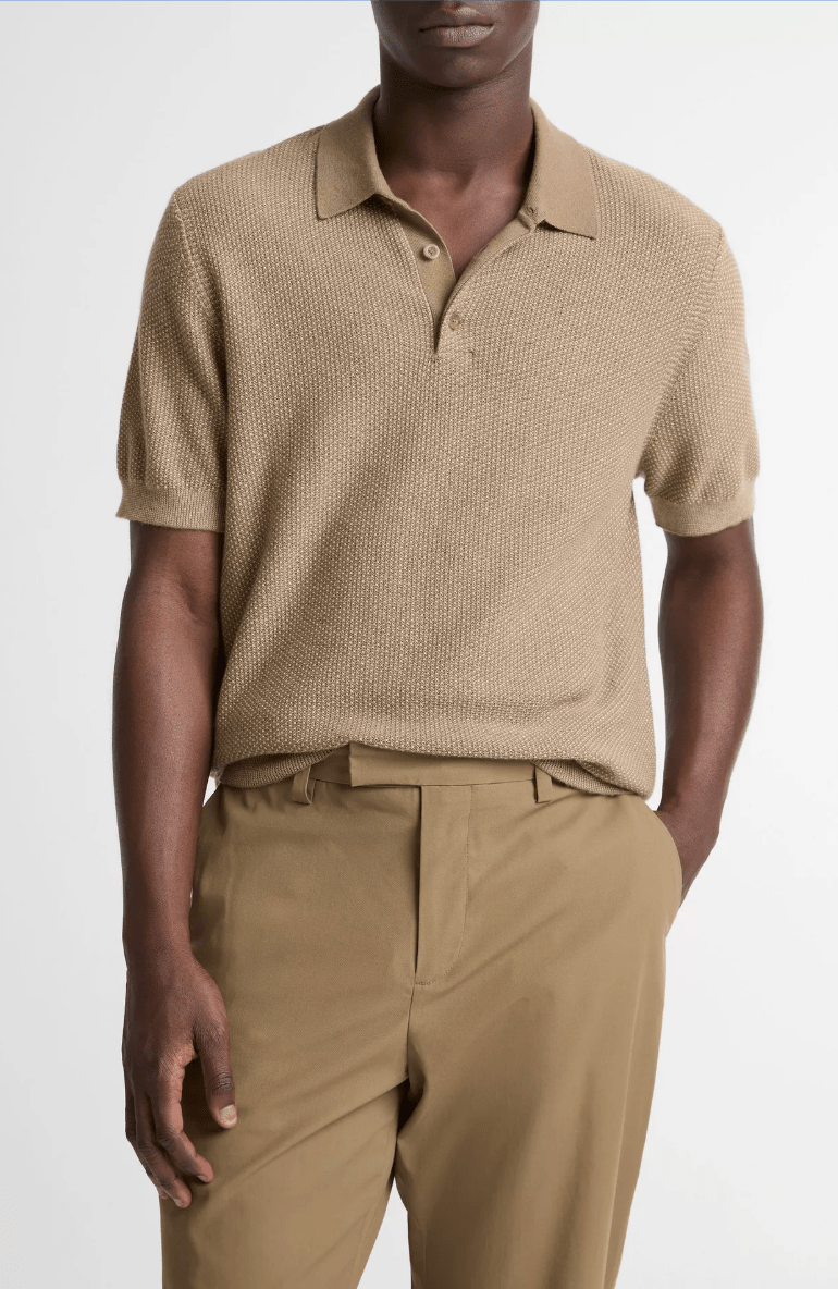 Vince Geo-Jacquard Wool-Blend Blend Polo Sweater in Teton/River Vince Geo-Jacquard Wool-Blend Blend Polo Sweater in Teton/River