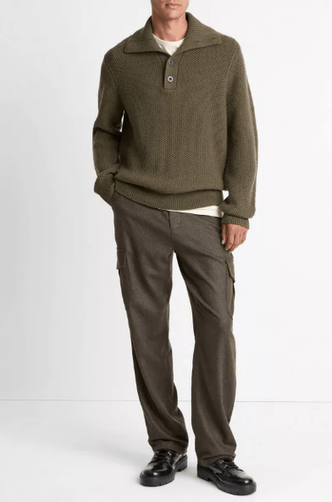 Vince Honeycomb Wool Mock - Neck Sweater in Leaf