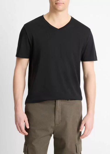 Vince Pima Cotton V - Neck T-Shirt in Black - Estilo Boutique
