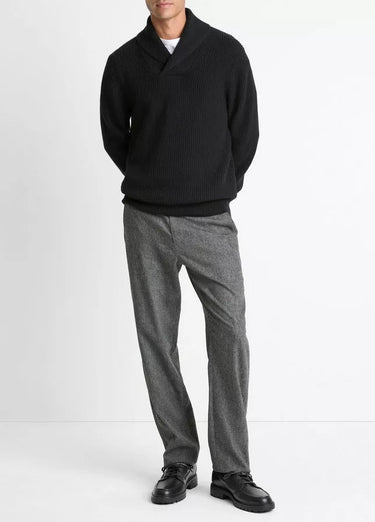 Vince Shaker Wool - Cashmere Shawl - Collar Sweater in Black