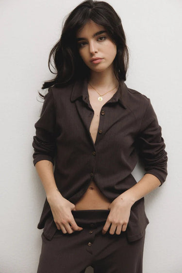 Vir Vita Eloise Pointelle Cardigan in Espresso