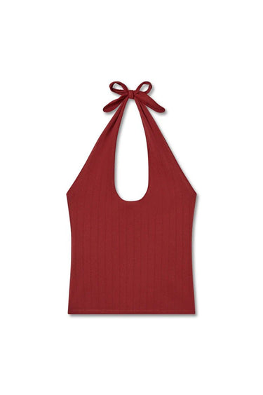 Vir Vita Pauline Pointelle Halter Top in Sun Dried Tomato