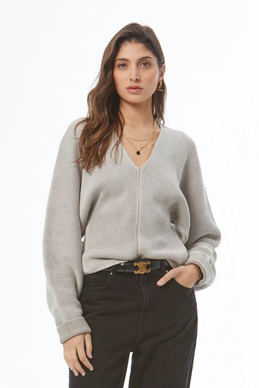 Young Fabulous & Broke Stephen V Neck Sweater in Harbor Grey Mineral Wash
