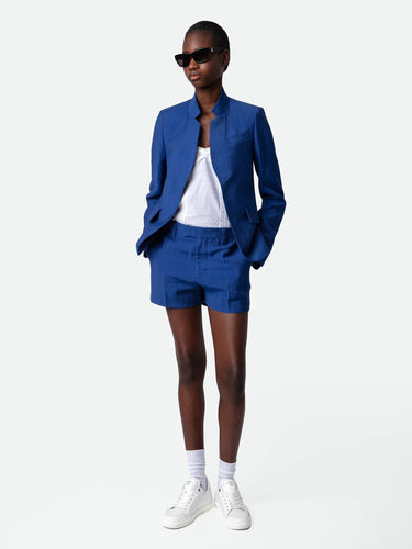 Zadig & Voltaire Please Linen Shorts in Deep Sea - Estilo Boutique