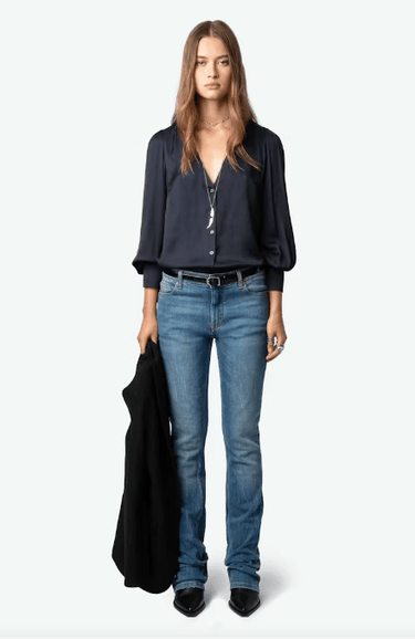 Zadig & Voltaire Tinous Satin Shirt in Encre - Estilo Boutique