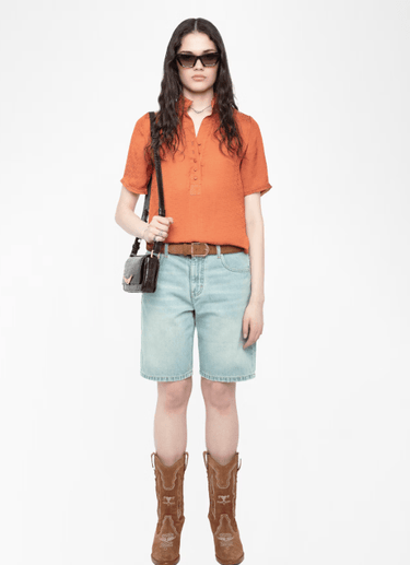 Zadig Voltaire Topher Satin Top in Sienna