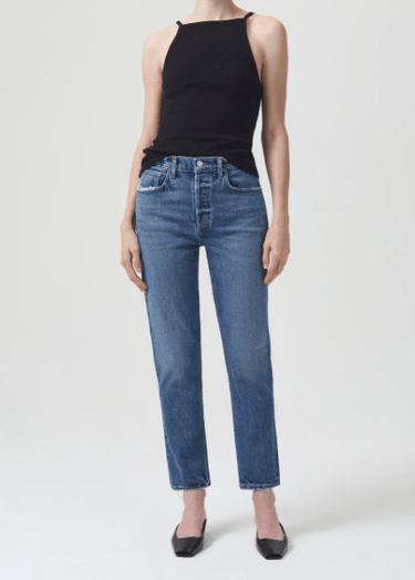 Agolde Riley Long High Rise Straight Jeans in Moor - Estilo Boutique
