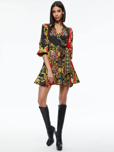Alice + Olivia Alisa Wrap Godet Shirt Dress in Regal Romance - Estilo Boutique