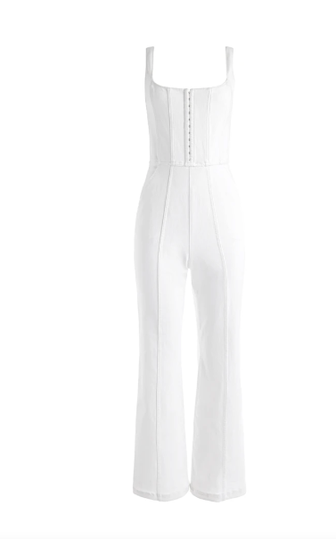 Alice & Olivia Chels Denim Corset Jumpsuit in White - Estilo Boutique
