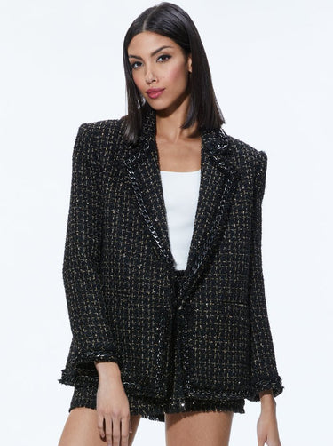 Alice + Olivia Shan Tweed hair Trim Blazer in Black/Gold - Estilo Boutique