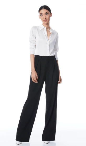 Alice + Olivia Willa Fitted Placket Top in White - Estilo Boutique