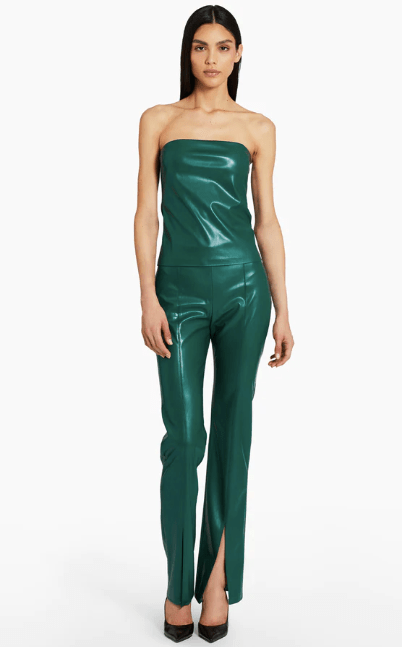 Amanda Uprichard Callie Top in Faux Leather in Green - Estilo Boutique