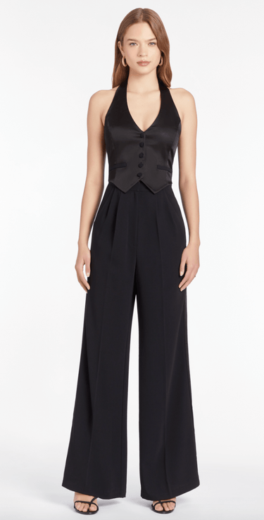 Amanda Uprichard Isadore Jumpsuit with Satin in Black - Estilo Boutique