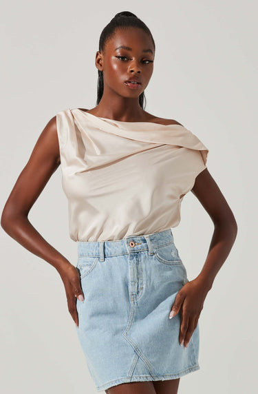 ASTR Ceres Satin Off Shoulder Top in Champagne - Estilo Boutique