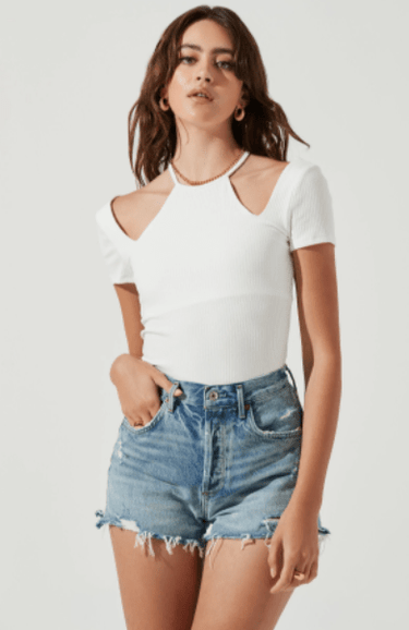 ASTR Reedley Halter Neck Cutout Bodysuit in White - Estilo Boutique