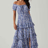 ASTR Viona Floral Off Shoulder Maxi Dress in Blue White Multi - Estilo Boutique