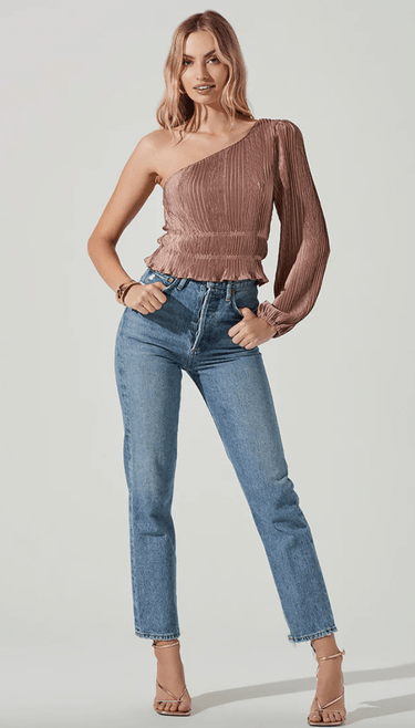 ASTR Zona One Shoulder Top in Mauve - Estilo Boutique
