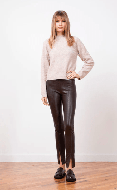 Avenue Montaigne Max Pleather Pant in Brown - Estilo Boutique