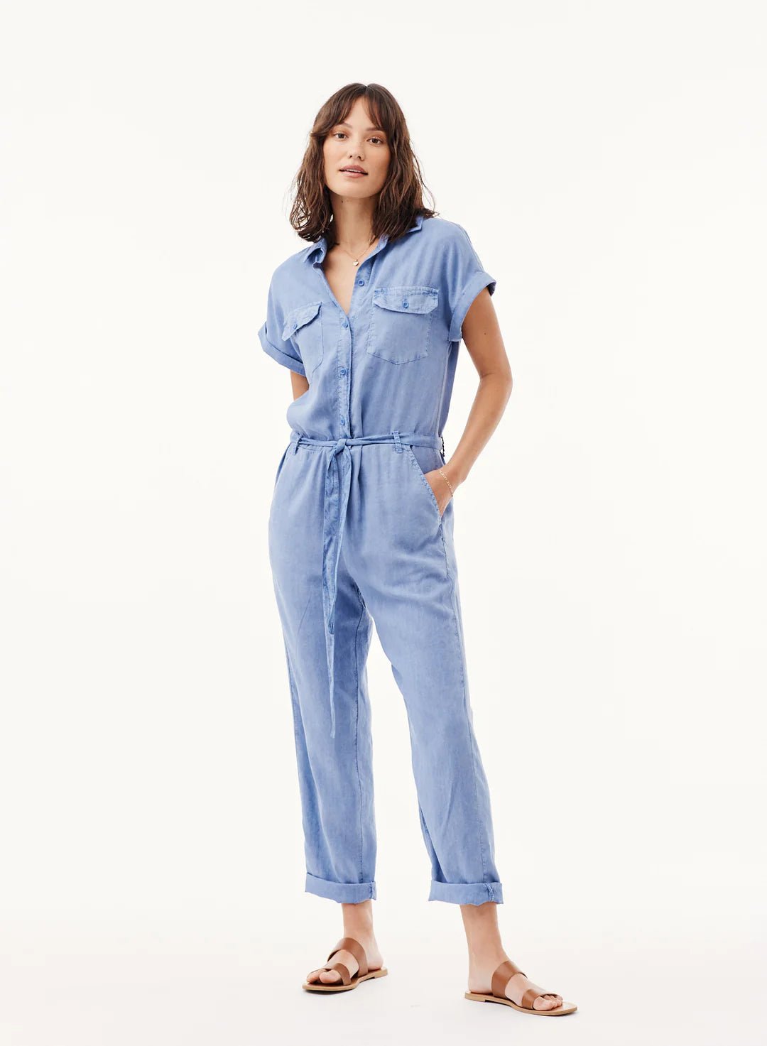 Bella Dahl Patch Pocket Jumpsuit in Mykonos Blue - Estilo Boutique