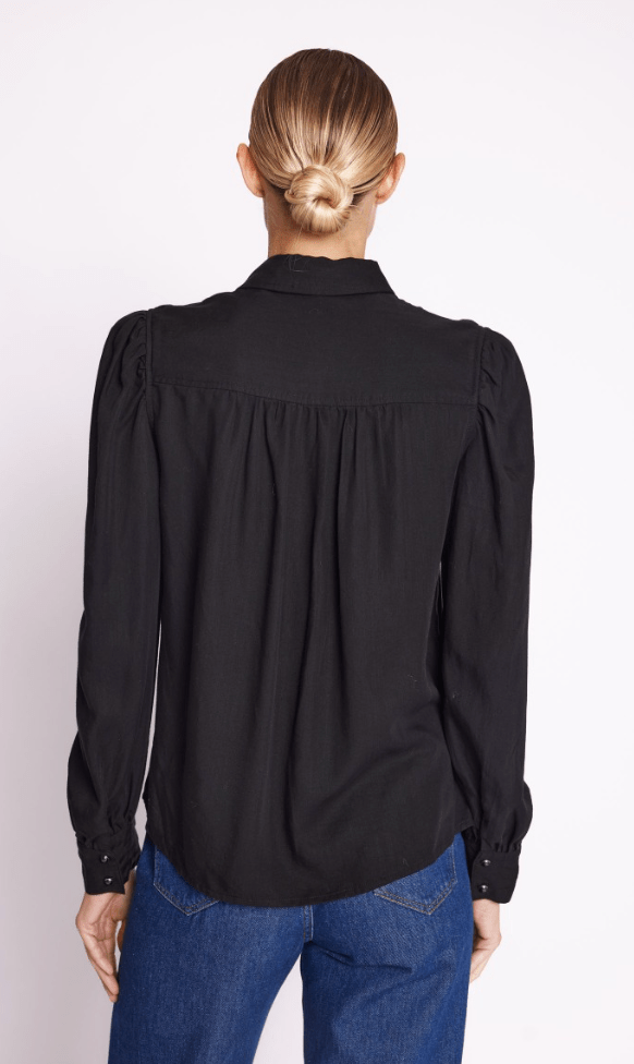 Berenice Caren Plain Black Shirt with Puff Sleeves - Estilo Boutique