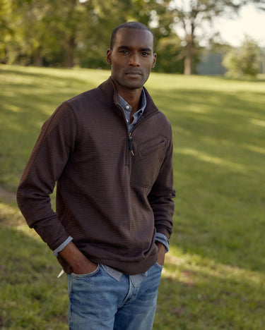 Billy Reid Quilted Half Zip in Chocolate - Estilo Boutique