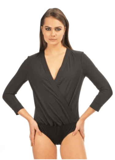 Blanc Noir Wrap Bodysuit in Black - Estilo Boutique