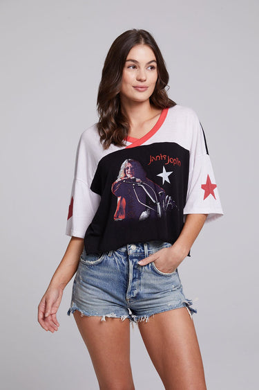 Chaser Janis Joplin Classic Motorcycle Tee in Americana Color Block - Estilo Boutique