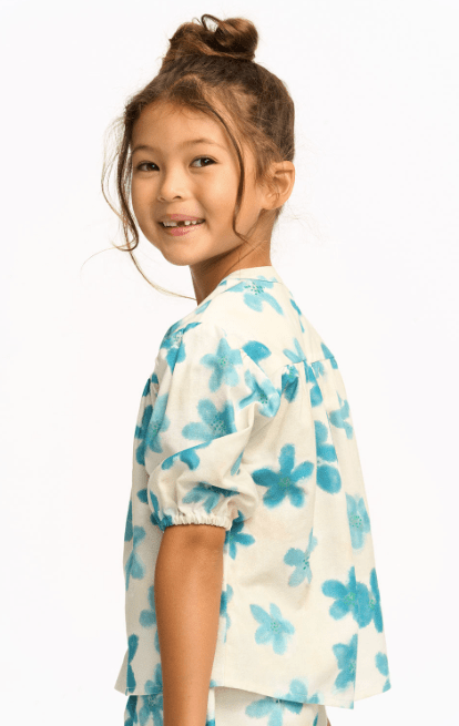 Chaser Kids Watercolor Floral Top in Blue - Estilo Boutique