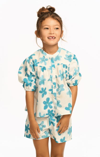 Chaser Kids Watercolor Floral Top in Blue - Estilo Boutique